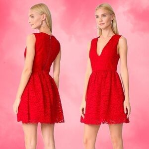 alice + olivia • kappa deep ruby red lace fit & flare minidress 6